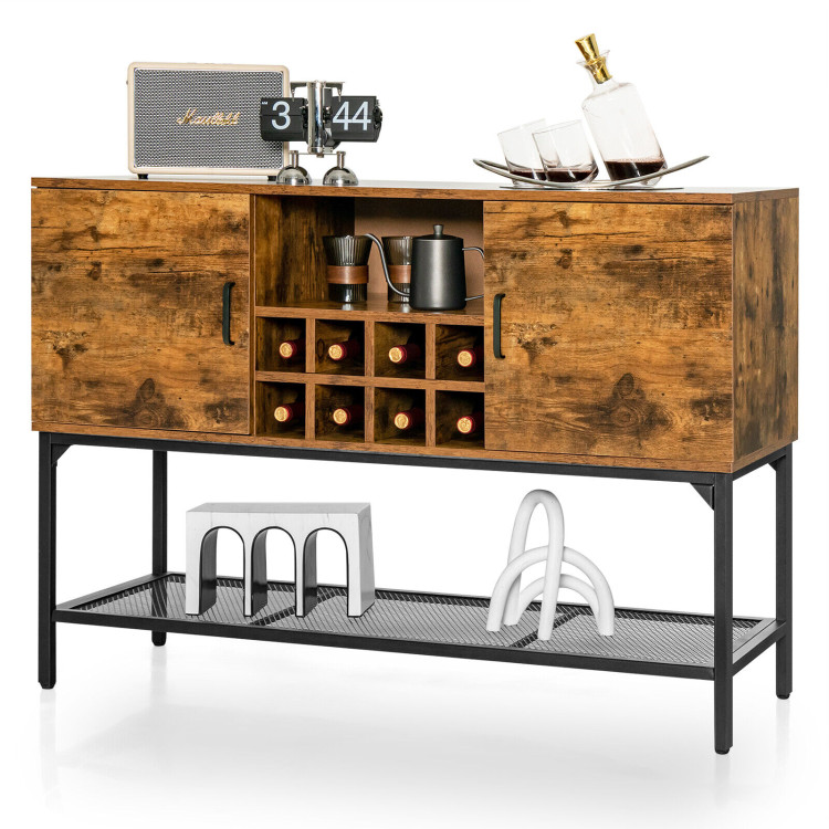 Industrial Kitchen Buffet Sideboard with Wine Rack and 2 Doors-Rustic BrownCostway Gallery View 8 of 11